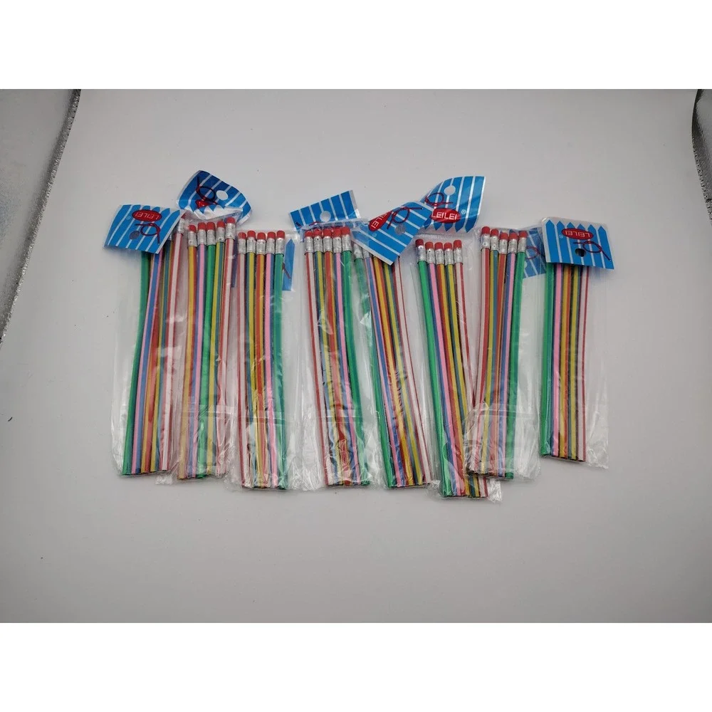 Leilei Multi Color‎ Striped Bendable Pencils Bulk 8 Packs of 5 Total 40